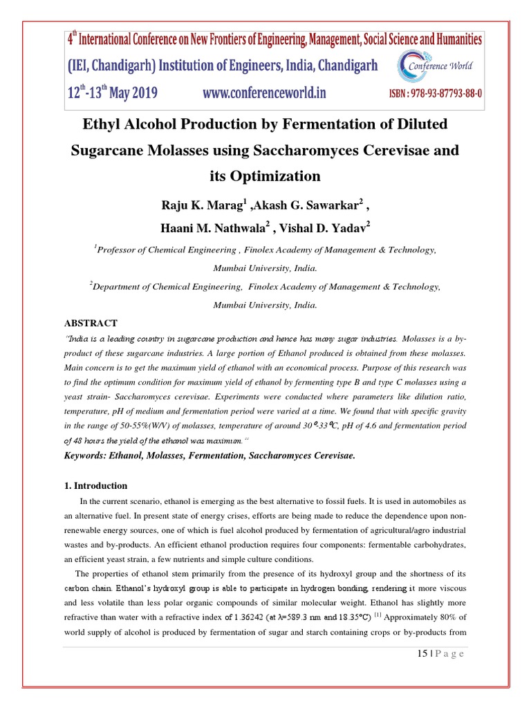 Optimizing Ethyl Alcohol from Molasses | PDF | Ethanol | Yeast