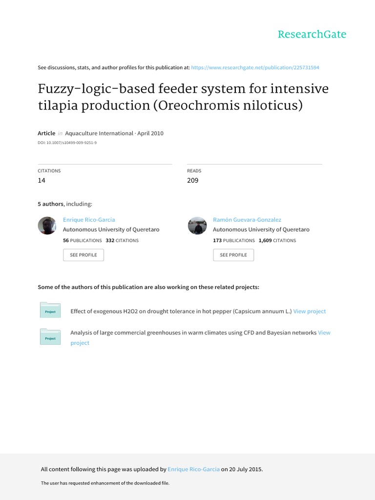 Fuzzy Logic Feeder for Tilapia Farming | PDF | Fuzzy Logic | Aquaculture