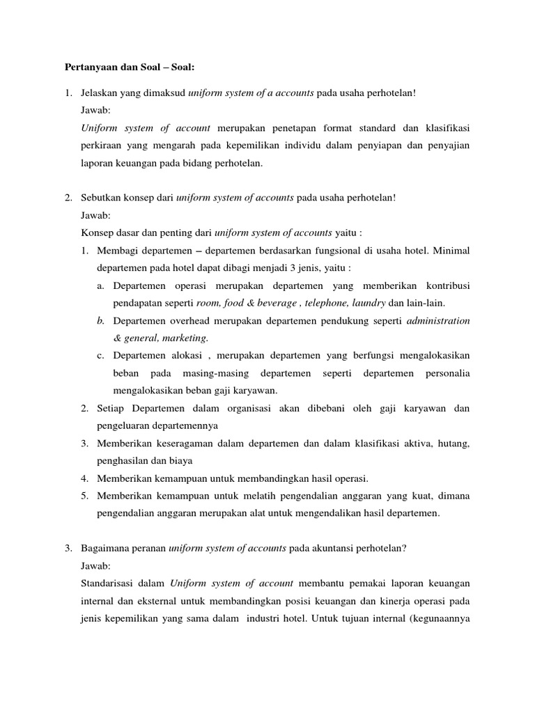Akuntansi Hotel Bab 5 Soal Dan Kasus Pdf