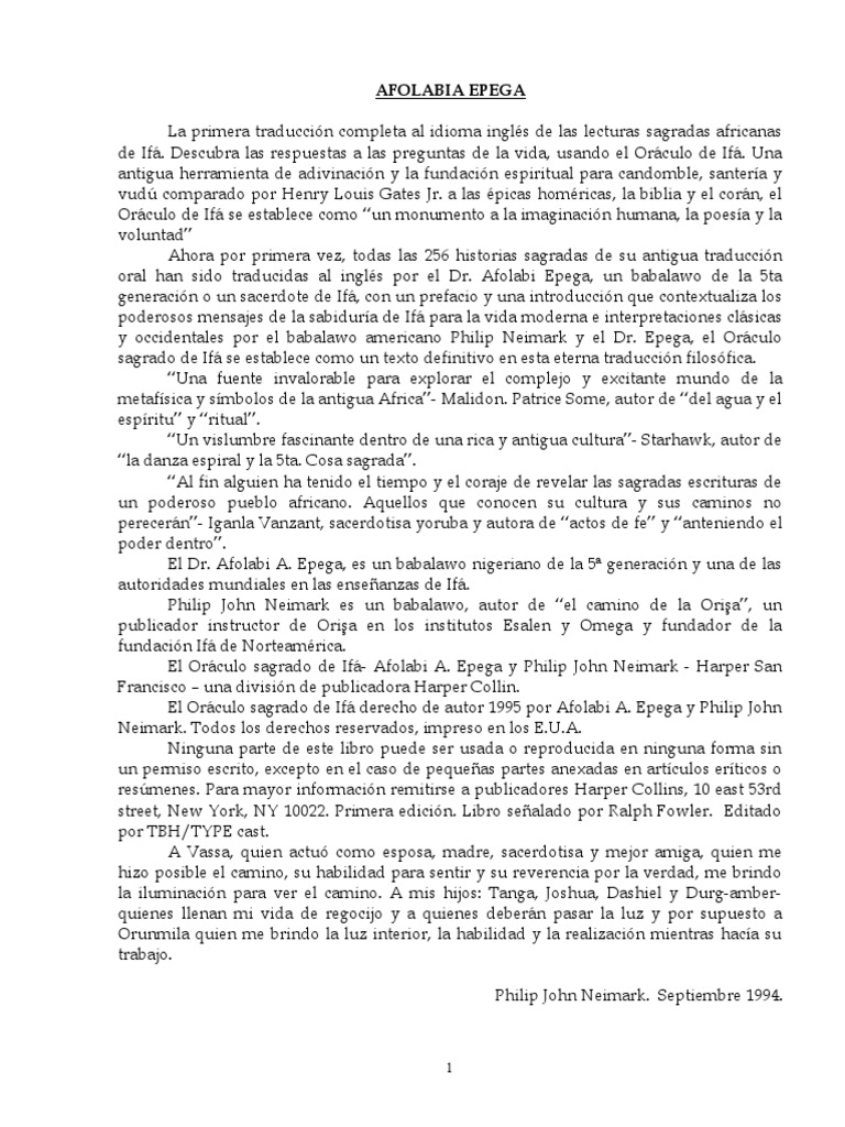 Los 256 Odu de Ifá (Afolabi Epega) | PDF | Amor | Cáncer