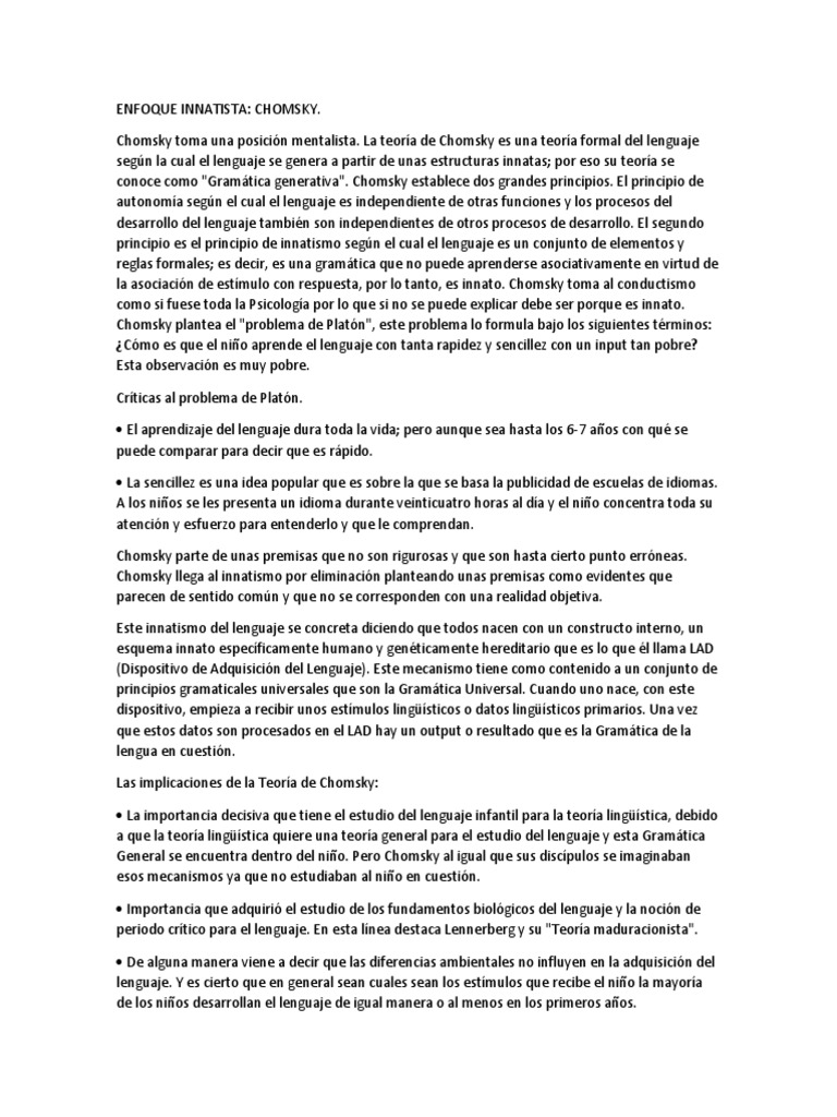 Teoria Del Lenguaje De Chomsky Pdf Noam Chomsky Aquisición De Idioma