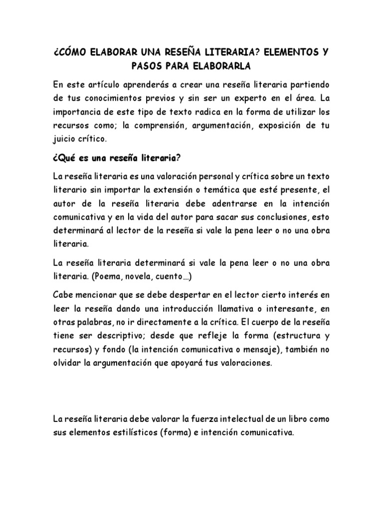 Cómo elaborar una reseña literaria en 40 pasos | PDF | Autor | Science