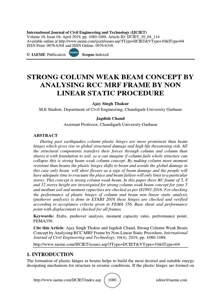 Strong Column Weak Beam Concept by Analysing RCC MRF Frame by Non ...