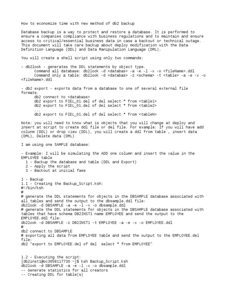DB2 Backup Script | PDF | Databases | Sql