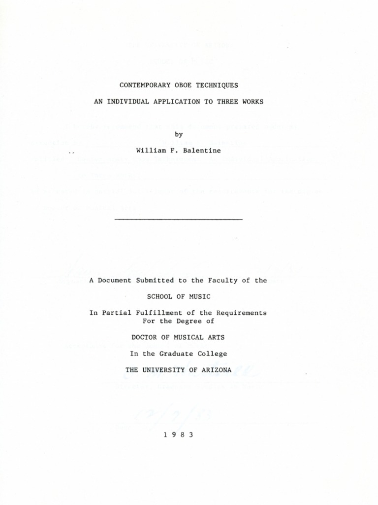 Balentine, W. F. (1983) Contemporary Oboe Techniques An Individual