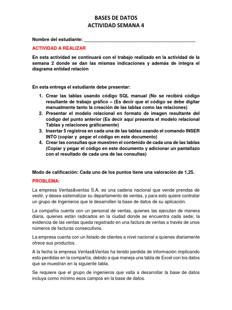 Guia de La Actividad Correspondiente Semana 4 | PDF | Base de datos ...