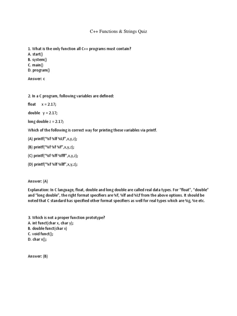 3 Functions Strings Answers Parameter Computer Programming C Programming Language