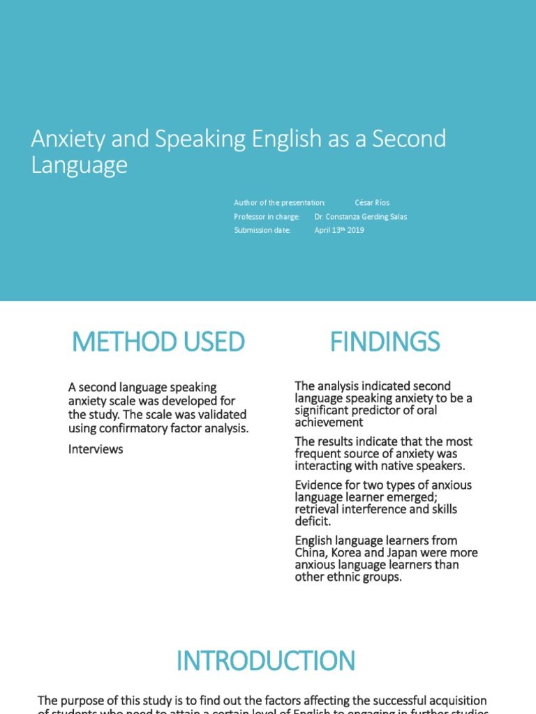Anxiety and Speaking English As A Second Language | PDF | Language Arts ...
