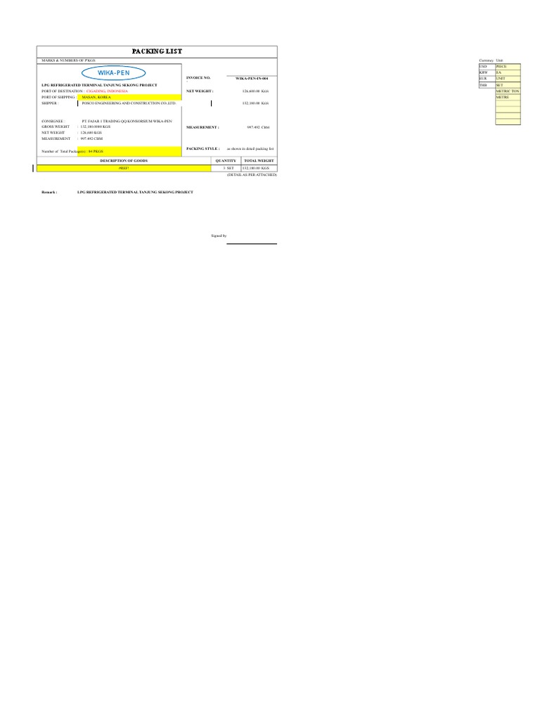Contoh Packing List | PDF | Crane (Machine) | Construction Equipment