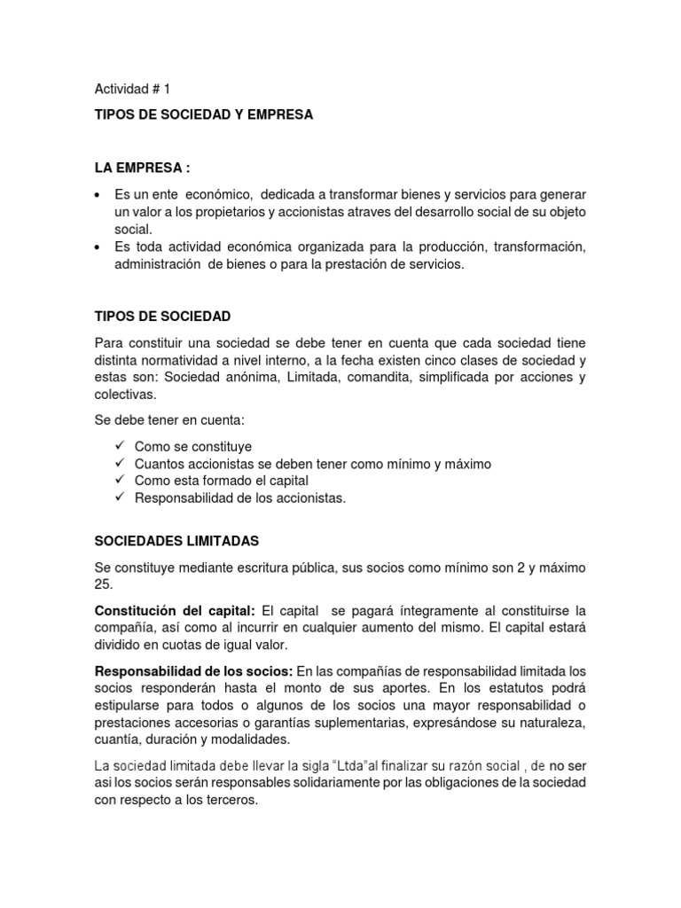 Tipos de Sociedades en Empresas | PDF | Empresas | Economias