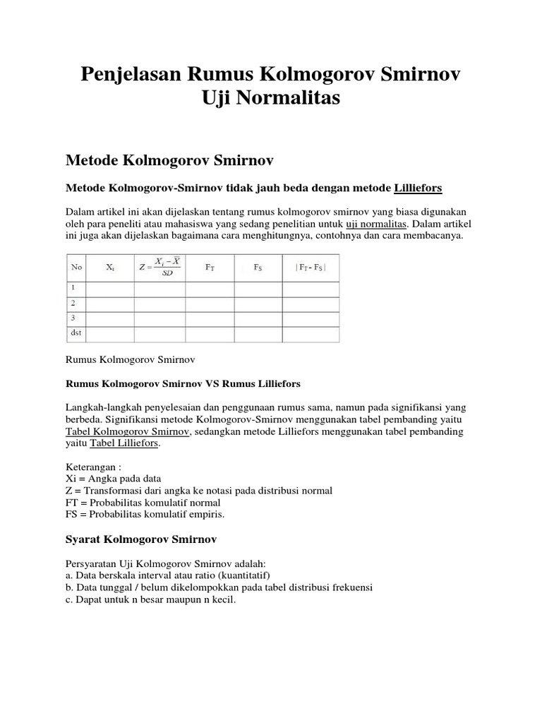 Penjelasan Rumus Kolmogorov Smirnov Uji Normalitas