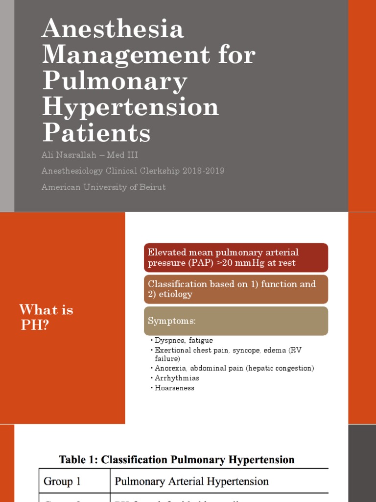 Anesthesia for Pulmonary Hypertension Management | PDF | Heart Failure ...