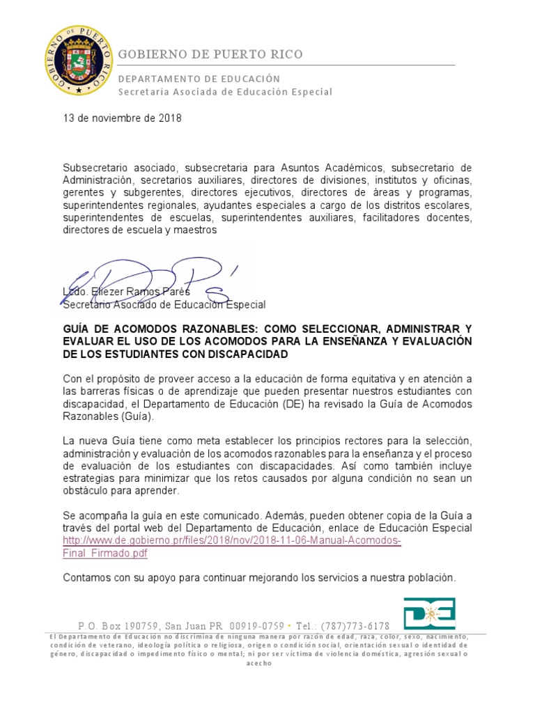 Memo Acomodo Razonable | PDF