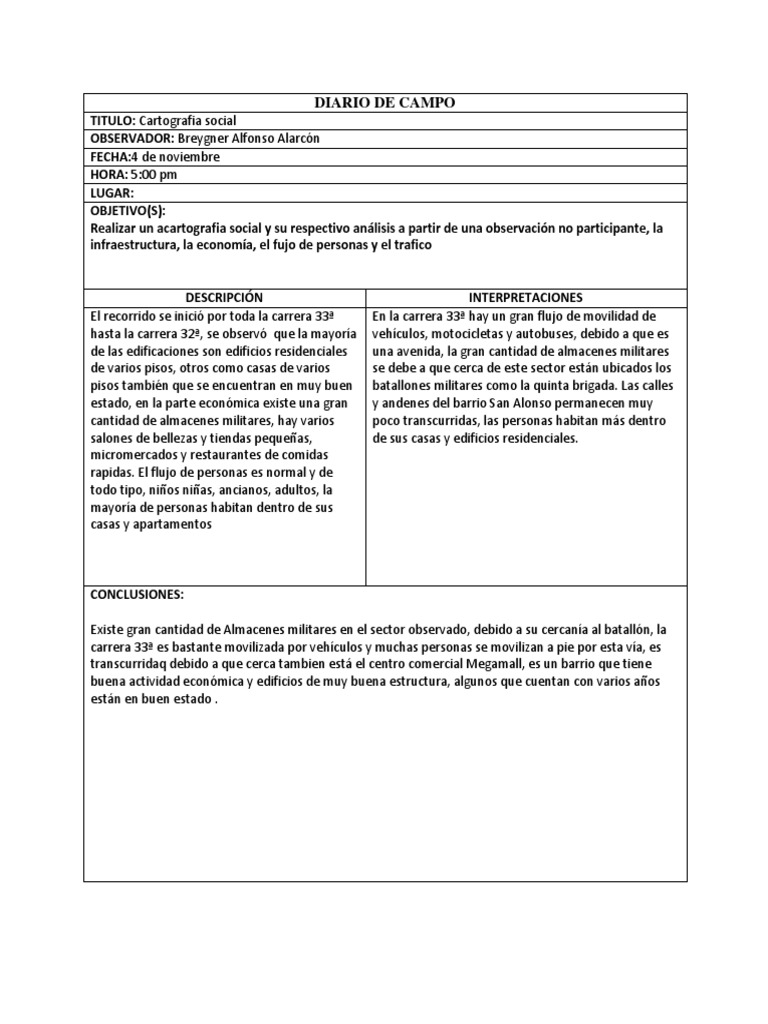 Formato de Diario de Campo Transporte