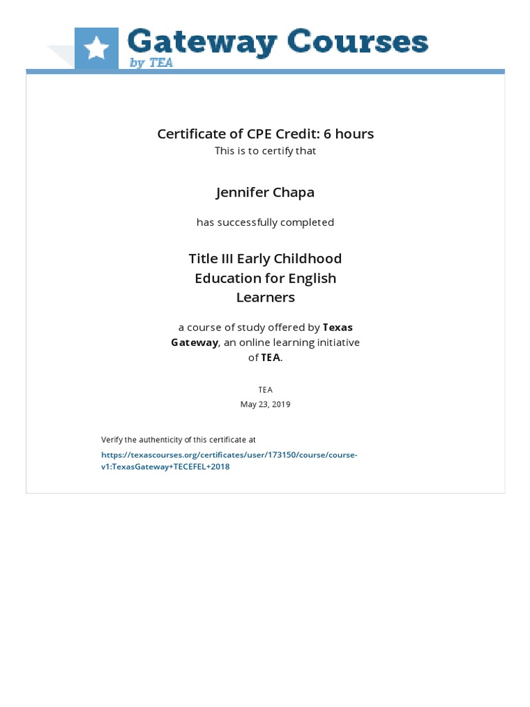 Region 20 015950 Texas Education Service Center Tecefel Certificate