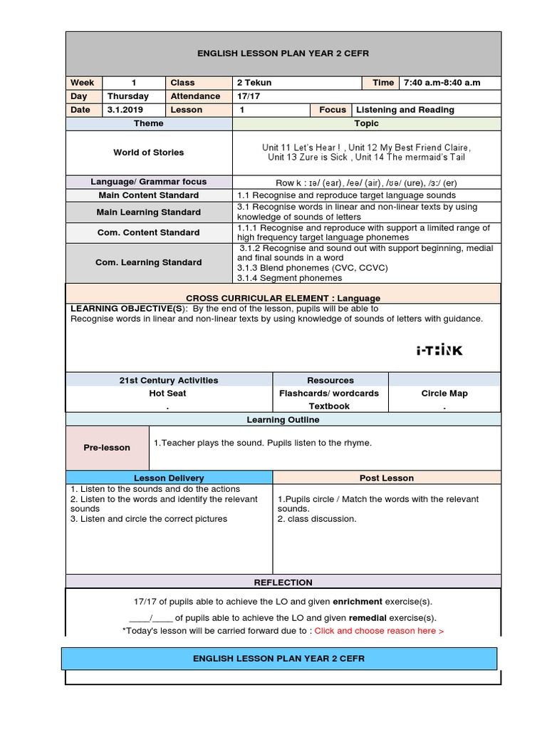 Year 2 Cefr Week 1 | PDF | Lesson Plan | Word