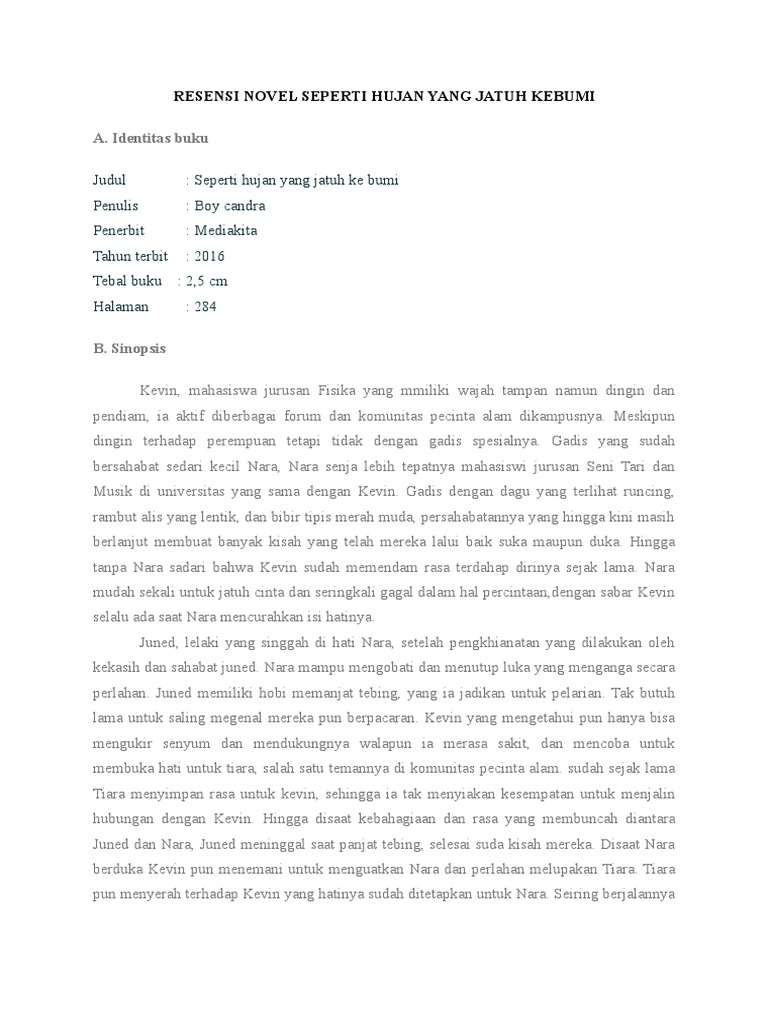 Resensi Novel Seperti Hujan Yang Jatuh Kebumi
