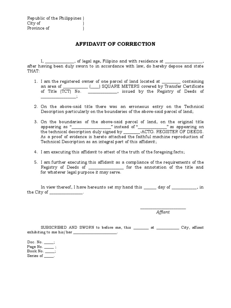 Affidavit of Correction On Title PDF