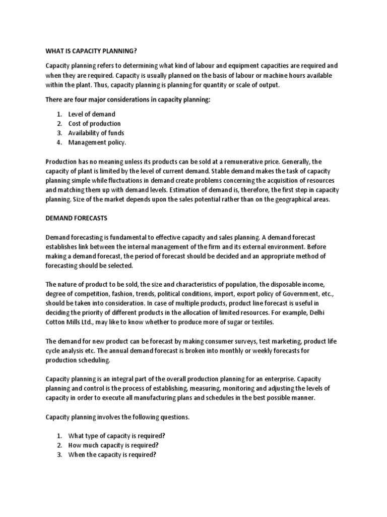 Capacity Planning Pdf Demand Cost Benefit Analysis