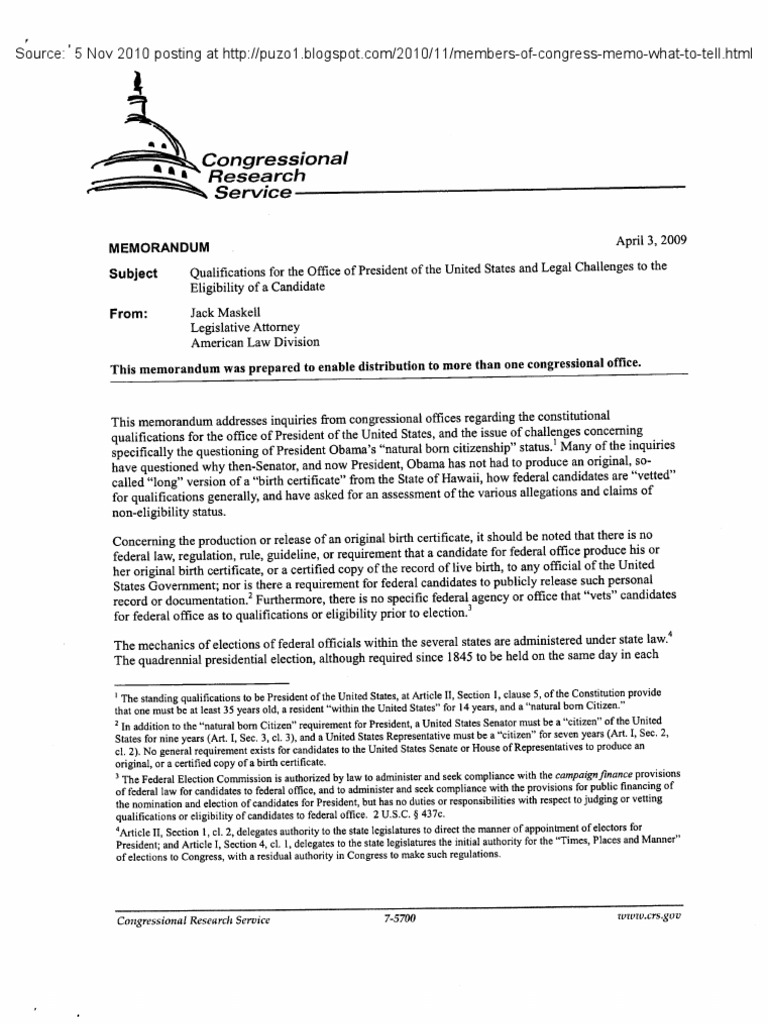 CRSCongressional Internal MemoWhat to Tell Your Constituents