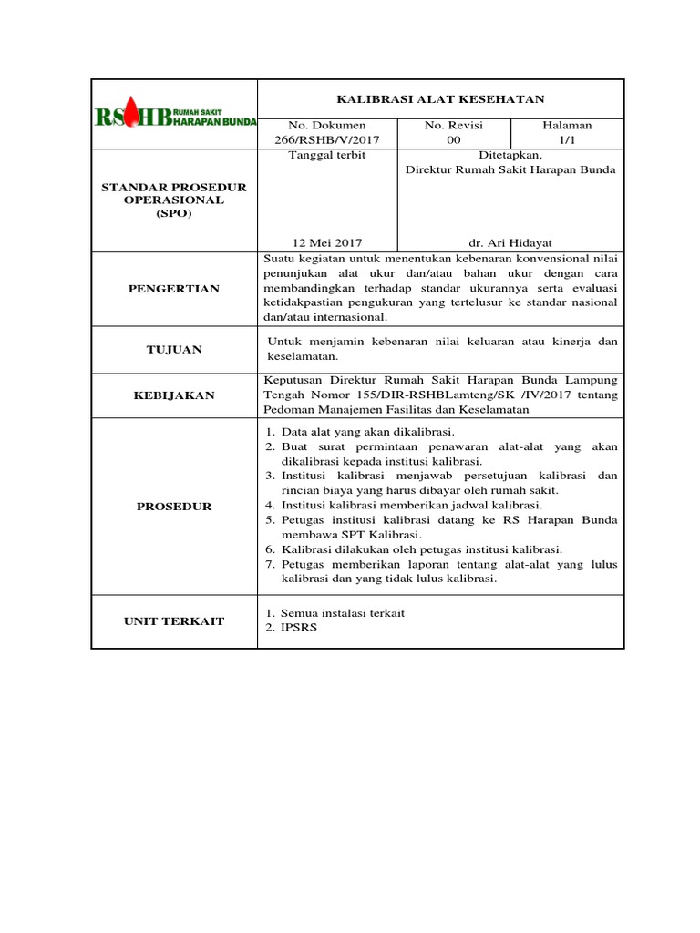 Kalibrasi Alat Kesehatan di RS Harapan Bunda | PDF