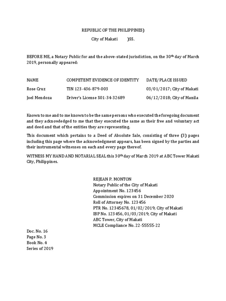 Acknowledgment Jurat PDF Notary Public Makati