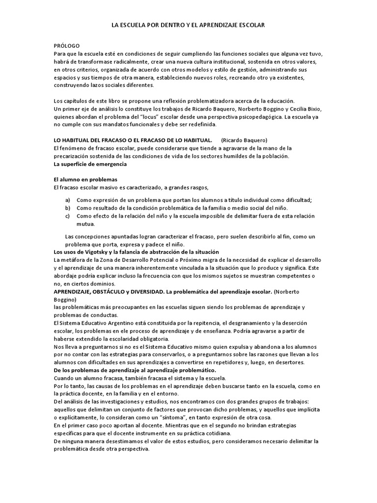 Transformación de la Escuela y Aprendizaje | PDF | Aprendizaje ...