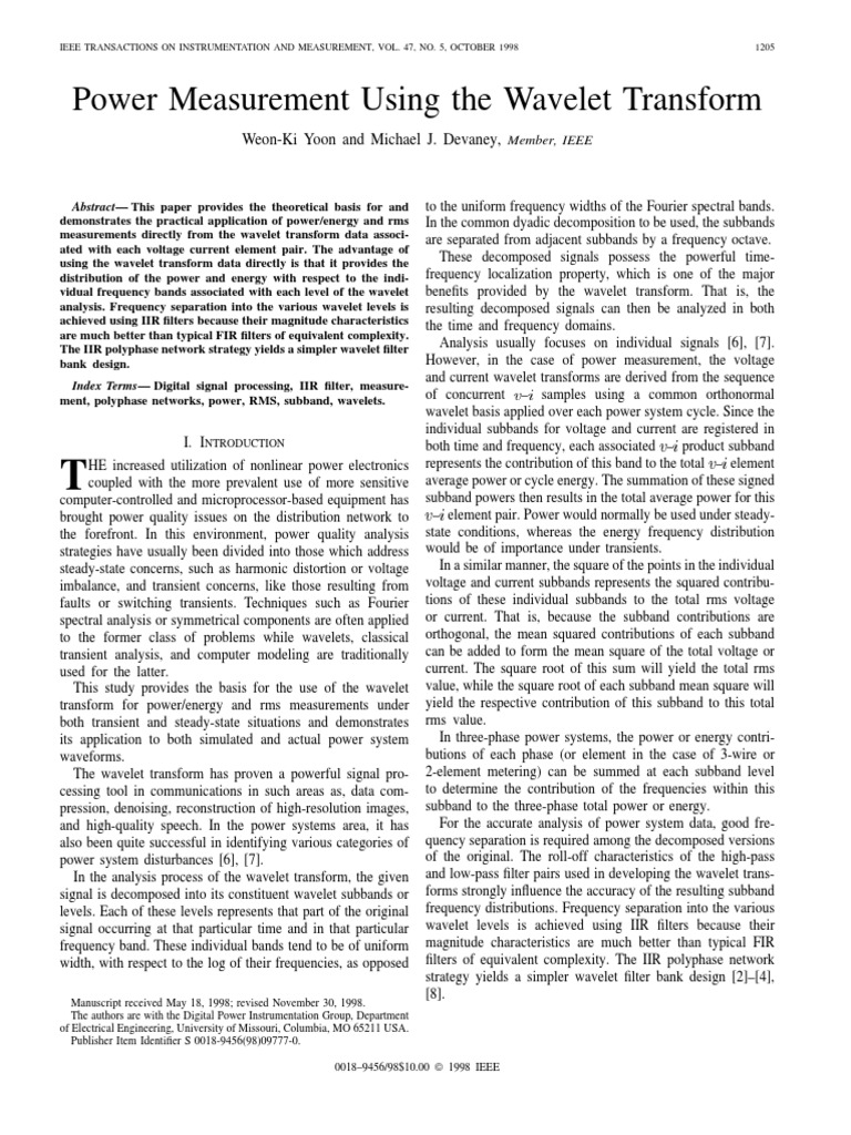 Power Measurement Using The Wavelet Transform: Weon-Ki Yoon and Michael ...