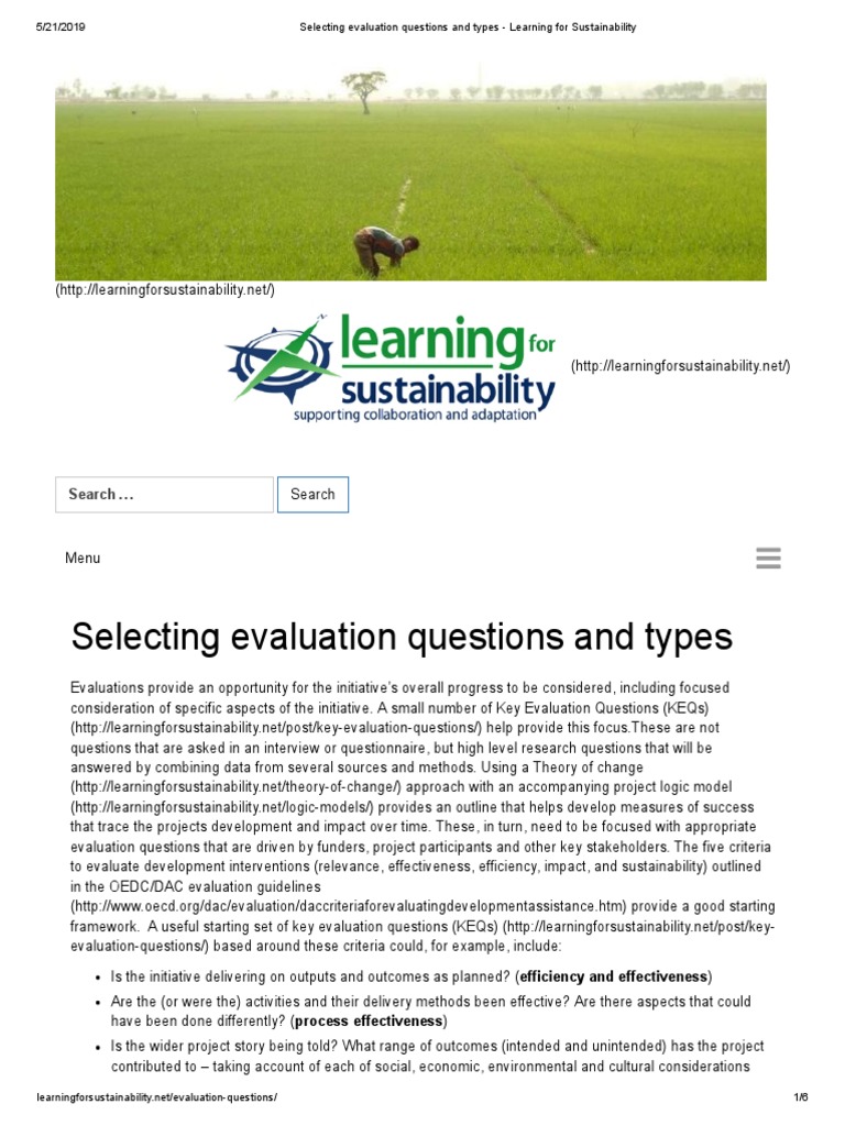 Allen, W. (N.D) - Selecting Evaluation Questions and Types | PDF ...