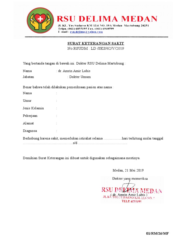 Download 60+ Contoh Surat Surat Sakit Klinik Medan Gratis Terbaru