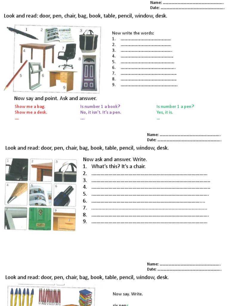 Classroom Objects Identification Exercise | PDF