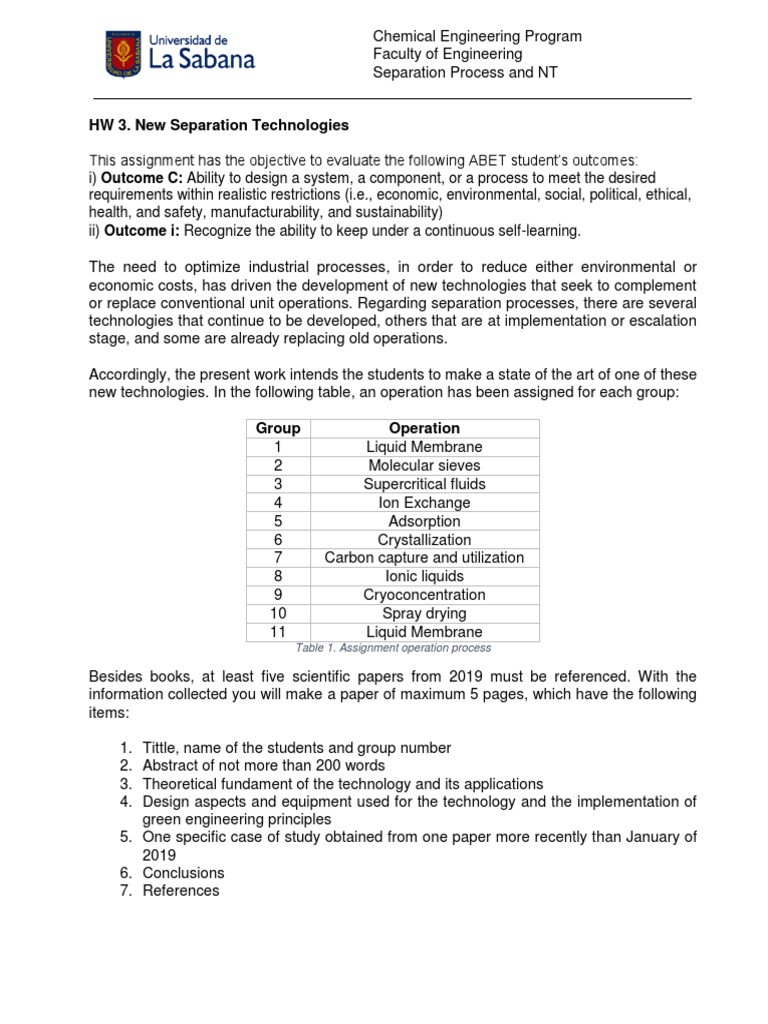 HW3 New Separation Processes Technologies | PDF | Engineering | Design