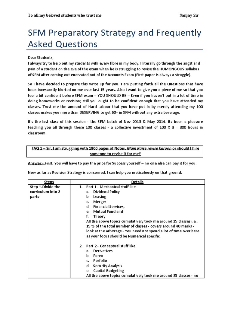 SFM Preparatory Strategy and Frequently Asked Questions | PDF | Business
