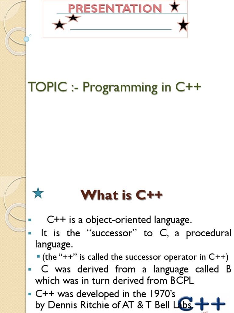 TOPIC:-Programming in C++ | PDF | C++ | Integer (Computer Science)