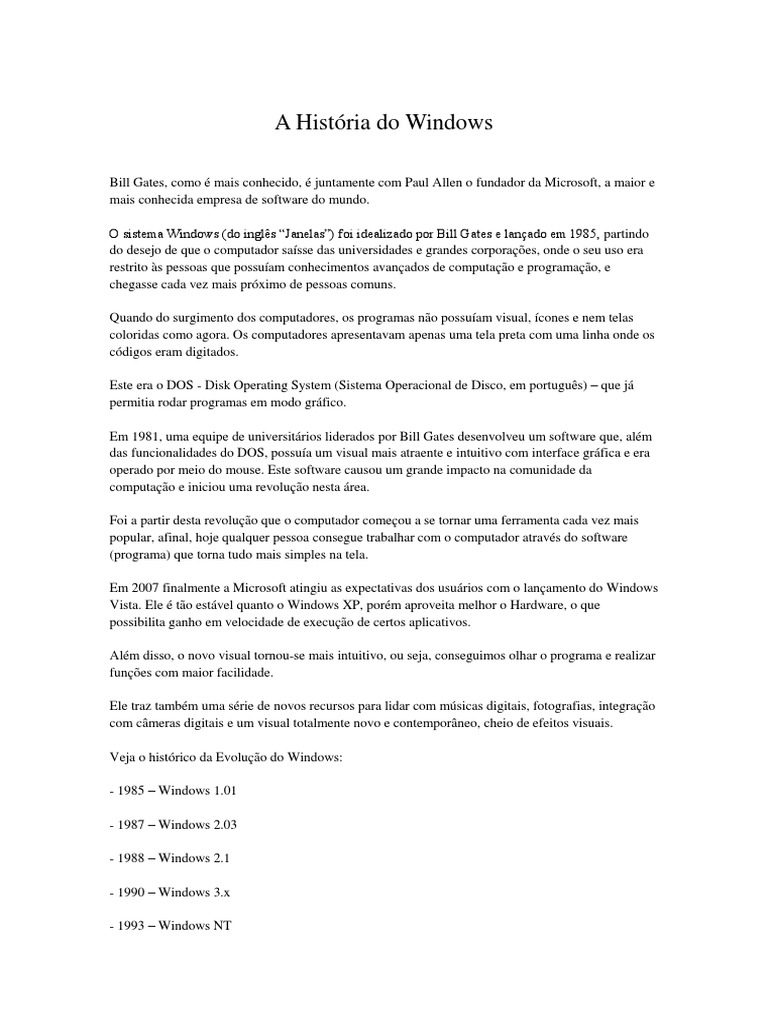 A História Do Windows | PDF | Microsoft Windows | Microsoft