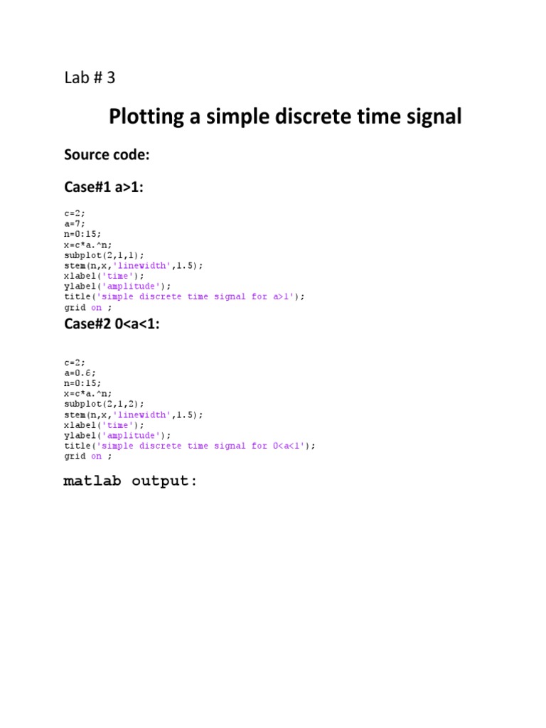 Plotting A Simple Discrete Time Signal: Source Code: Case#1 A 1 | PDF ...
