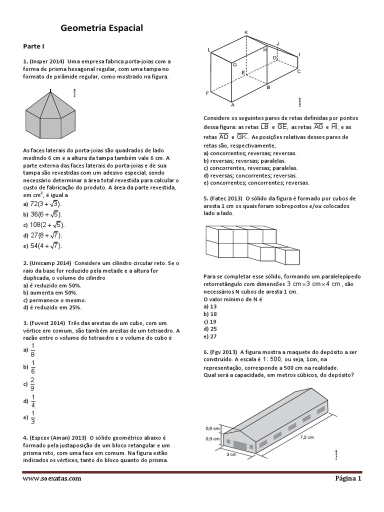 Exercícios de Geometria Espacial | PDF | Triângulo | Formas geométricas
