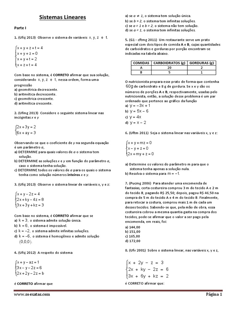 Exercícios de Sistemas Lineares 9º Ano | PDF | Sistema de equações ...