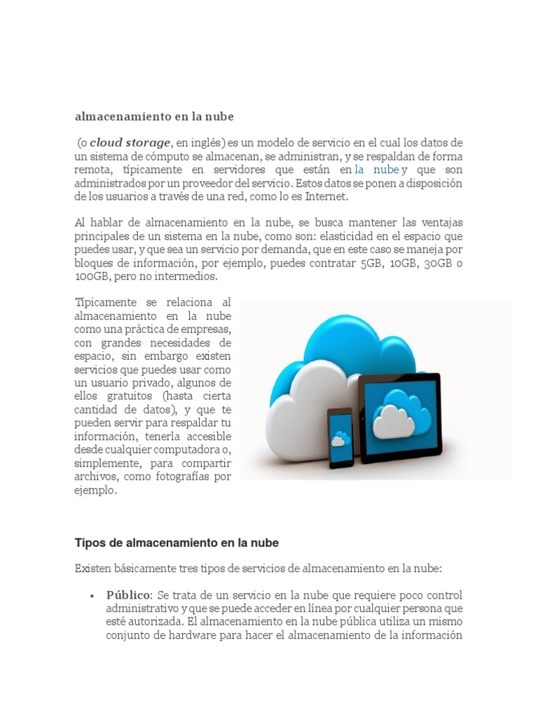 Almacenamiento en La Nube | PDF | Computación en la nube | Áreas de ...