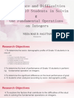 Performance and Difficulties of Grade 10 Students in Solvin G The Fundamental Operations On Integers
