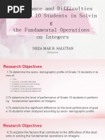 Performance and Difficulties of Grade 10 Students in Solvin G The Fundamental Operations On Integers