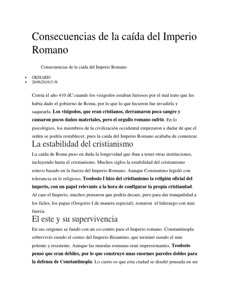 Consecuencias de la caída de Roma | PDF | imperio Romano | Roma