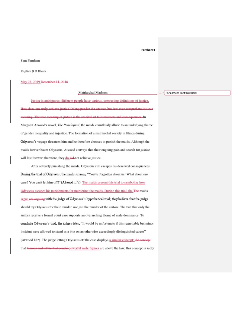 Penelopiad Paper PDF Penelope Justice