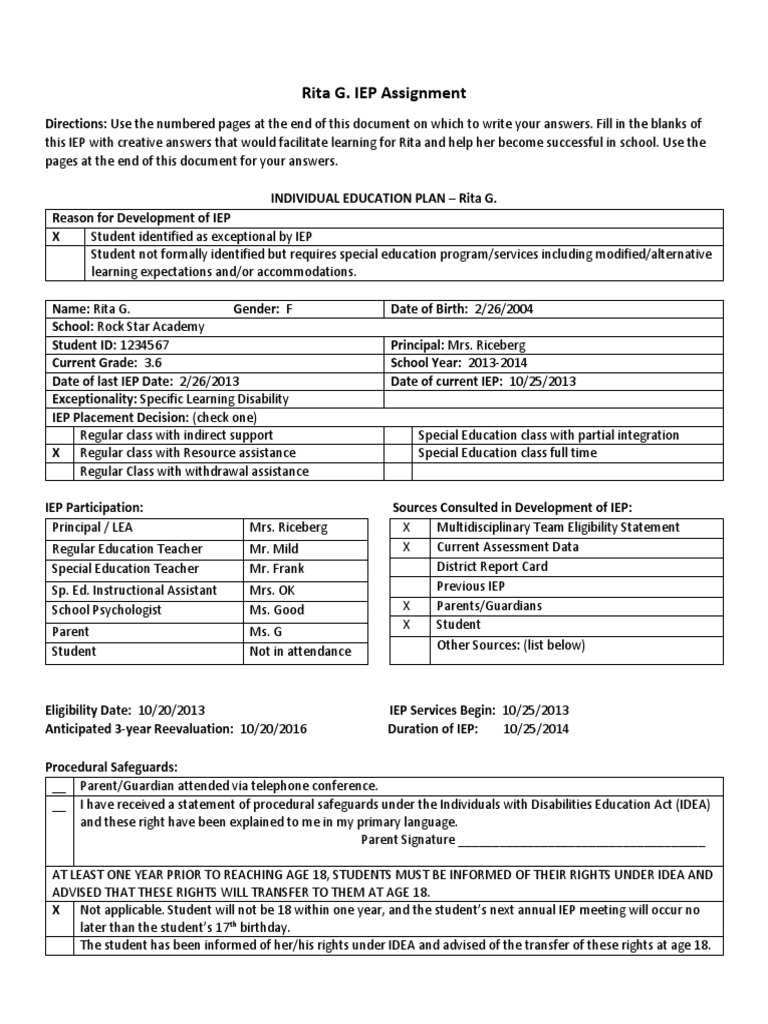 Rita G | PDF | Individualized Education Program | Special Education