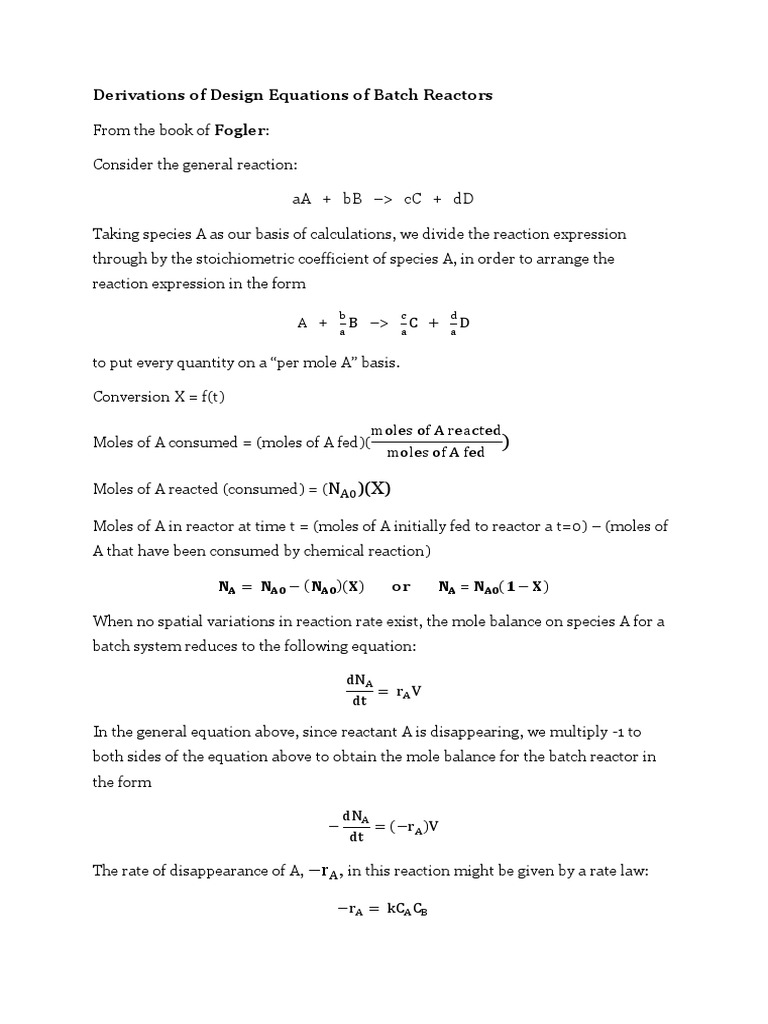 Design Equations Of Batch Reactors Pdf Reaction Rate Chemical Reactor