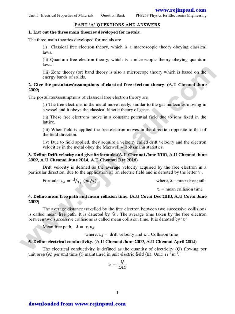 Electrical Properties of Materials Q&A | PDF | Semiconductors | Dielectric