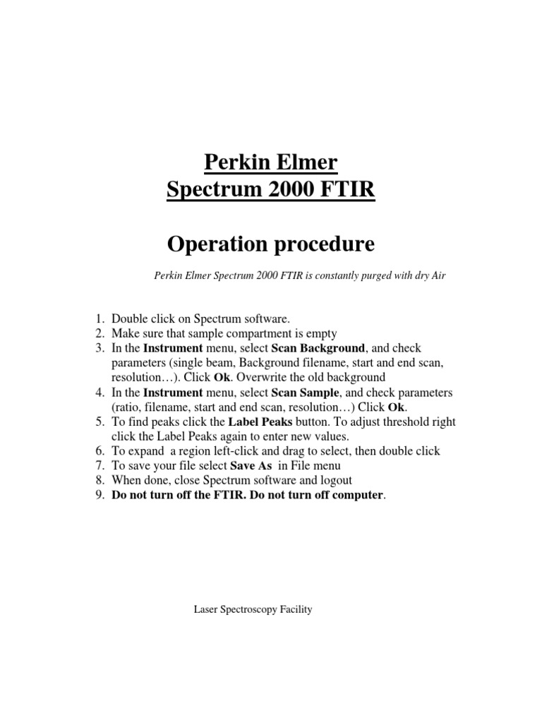 Perkin Elmer Spectrum 2000 FTIR Manual PDF PDF