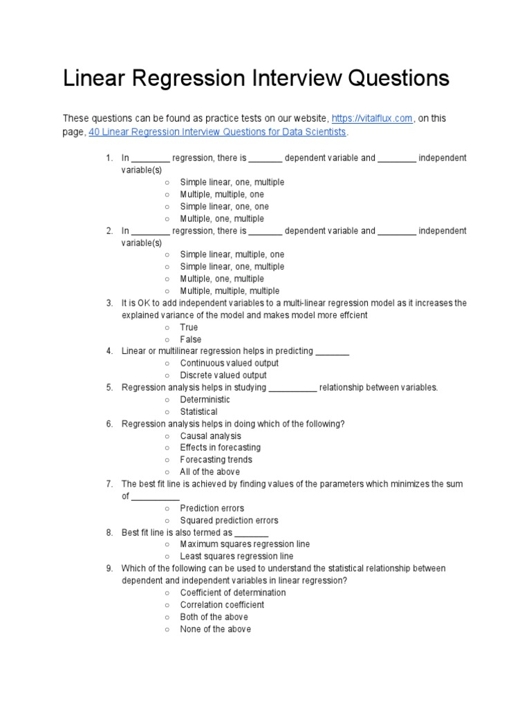 Linear Regression Interview Questions | PDF | Regression Analysis ...