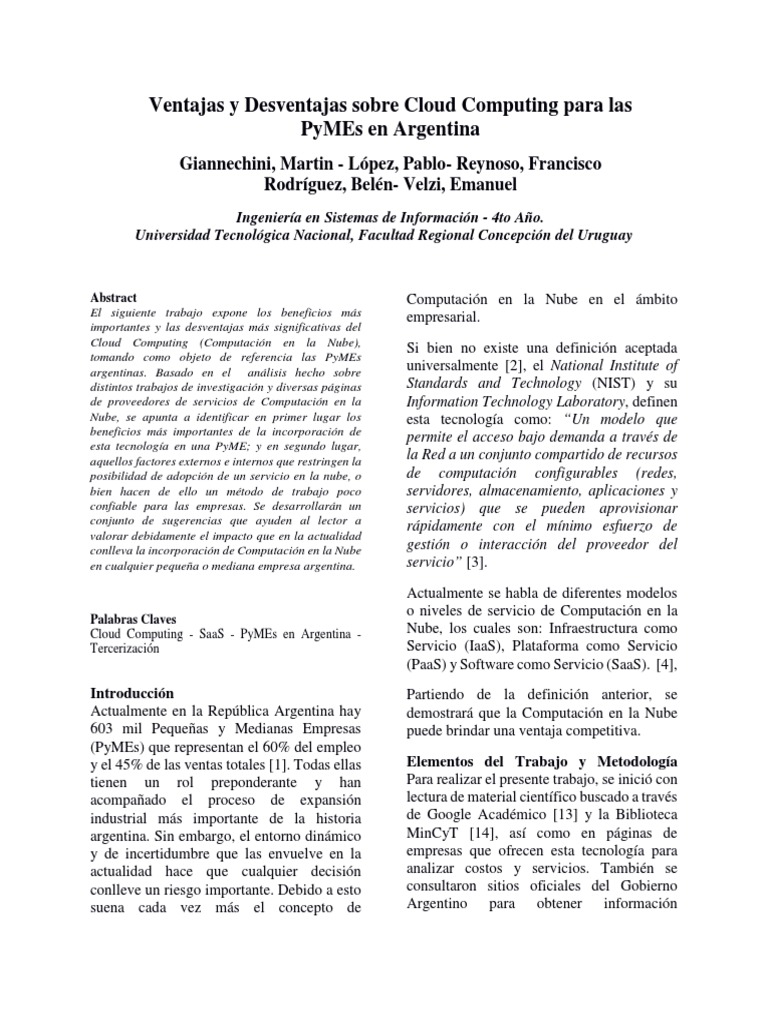 Ventajas y Desventajas del Cloud para PyMEs | PDF | Computación en la ...