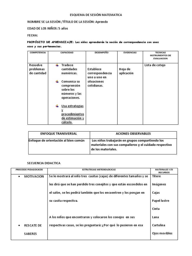 Sesion para El Area de Matematica en El Nivel Inicial | PDF ...
